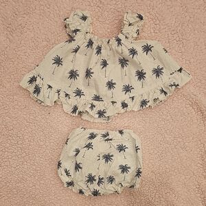 Palm Tree Print Kids Outfit - Cream and Black